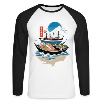 Sushi Bowl japonais Streetwear Art - T-shirt baseball manches longues Homme - blanc/noir - Devant - Nik (191cm)
