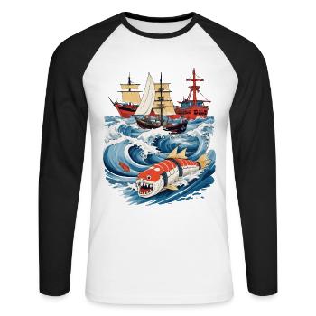 Lustige Sushi Fantasy Vintage Japan Aesthetic - Unisex Baseballshirt langarm - Weiß/Schwarz - Vorne - Nik (191cm)