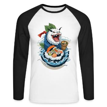 Sushi Yokai Monster Vintage Ukiyo-E Japan Kunst - Unisex Baseballshirt langarm - Weiß/Schwarz - Vorne - Nik (191cm)
