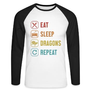 Eat Sleep Dragons Repeat Pogona Pet Lizard - Unisex Baseballshirt langarm - Weiß/Schwarz - Vorne - Nik (191cm)