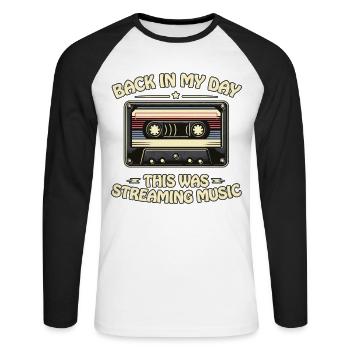 Rétro des années 80 des années 90 cassette de retour dans ma nostalgie de jour - T-shirt baseball manches longues Homme - blanc/noir - Devant - Nik (191cm)
