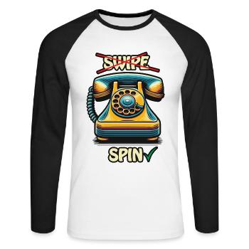 Retro Vintage Rotary Phone Vibrant Color - Unisex Long Sleeve Baseball T-Shirt - white/black - Front - Nik (191cm)