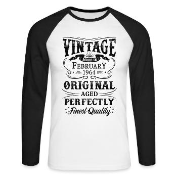 Vintage Made In 1964 Year 1964 February - Unisex Long Sleeve Baseball T-Shirt - white/black - Front - Nik (191cm)