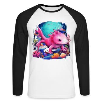 Axolotl - T-shirt baseball manches longues Homme - blanc/noir - Devant - Nik (191cm)