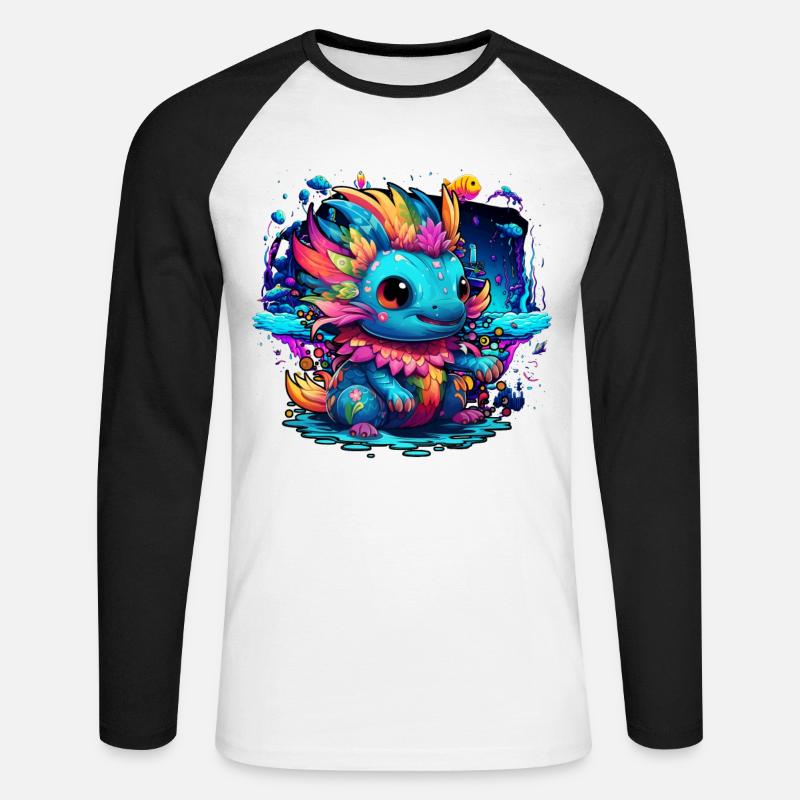 Axolotl - Unisex Baseballshirt langarm - Weiß/Schwarz