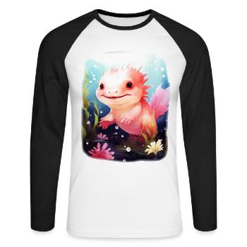axolotl - T-shirt baseball manches longues Homme - blanc/noir - Devant - Nik (191cm)