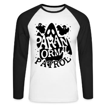 Chasseur de fantômes professionnel Patrouille paranormale drôle - T-shirt baseball manches longues Homme - blanc/noir - Devant - Nik (191cm)