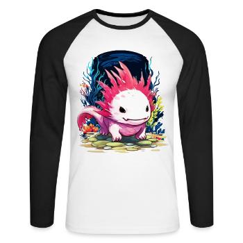 Axolotl - T-shirt baseball manches longues Homme - blanc/noir - Devant - Nik (191cm)