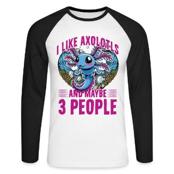 J’aime les axolotls et peut-être 3 personnes - T-shirt baseball manches longues Homme - blanc/noir - Devant - Nik (191cm)