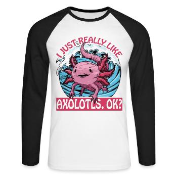 J’aime vraiment les axolotls, d’accord ? - T-shirt baseball manches longues Homme - blanc/noir - Devant - Nik (191cm)