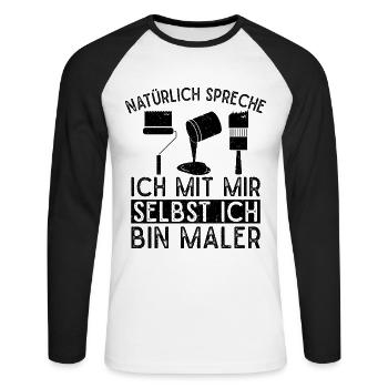 Peintre Parler à Moi-même Maître Peintre Idée - T-shirt baseball manches longues Homme - blanc/noir - Devant - Nik (191cm)