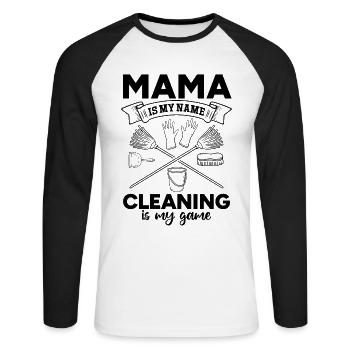 Femme de ménage Maman est mon nom Le nettoyage est mon jeu - T-shirt baseball manches longues Homme - blanc/noir - Devant - Nik (191cm)