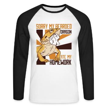Meine Bartagame hat meine Hausaufgaben gefressen Pogona Haustier - Unisex Baseballshirt langarm - Weiß/Schwarz - Vorne - Nik (191cm)