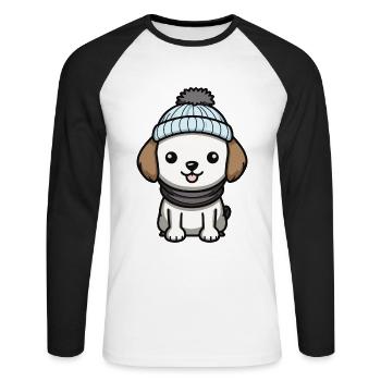 Chien Animal Bébé Bande Dessinée - T-shirt baseball manches longues Homme - blanc/noir - Devant - Nik (191cm)