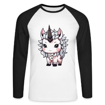 Licorne Animal Bébé Bande Dessinée - T-shirt baseball manches longues Homme - blanc/noir - Devant - Nik (191cm)