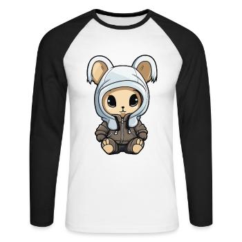 Bande dessinée de bébé animal lapin - T-shirt baseball manches longues Homme - blanc/noir - Devant - Nik (191cm)