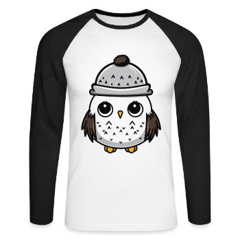 Hibou Animal bébé Bande dessinée - T-shirt baseball manches longues Homme - blanc/noir - Devant - Nik (191cm)