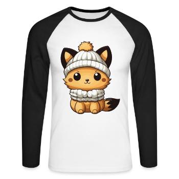 Renard Animal Bébé Bande Dessinée - T-shirt baseball manches longues Homme - blanc/noir - Devant - Nik (191cm)