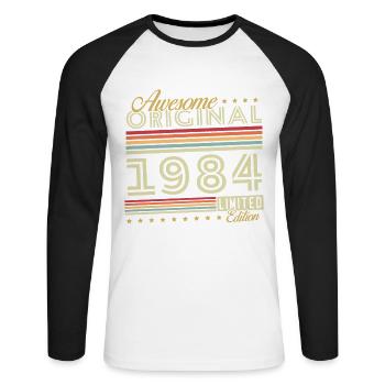 Vinatge 1984 Cadeau d’anniversaire - T-shirt baseball manches longues Homme - blanc/noir - Devant - Nik (191cm)