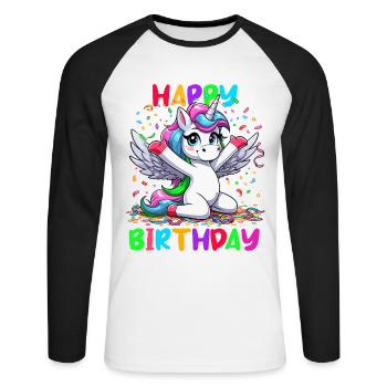 Anniversaire Licorne Joyeux anniversaire Enfants Confettis - T-shirt baseball manches longues Homme - blanc/noir - Devant - Nik (191cm)