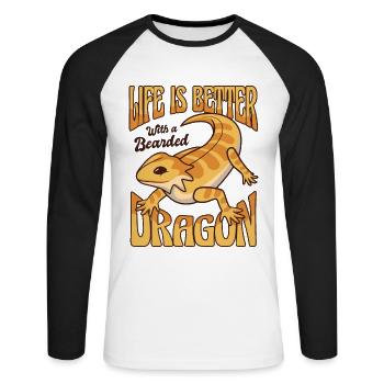 La vie est plus belle avec un dragon barbu Pogona - T-shirt baseball manches longues Homme - blanc/noir - Devant - Nik (191cm)