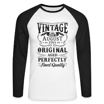 Vintage Made In 1994 Baujahr August 1994 Geboren - Unisex Baseballshirt langarm - Weiß/Schwarz - Vorne - Nik (191cm)