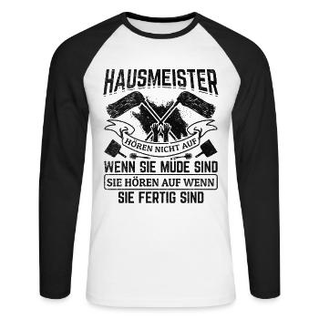 Les concierges ne s’arrêtent pas quand ils sont fatigués - - T-shirt baseball manches longues Homme - blanc/noir - Devant - Nik (191cm)