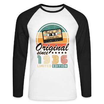 Vintage Birthday Joy 1936 - Unisex Long Sleeve Baseball T-Shirt - white/black - Front - Nik (191cm)