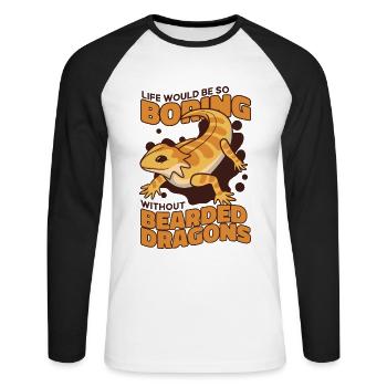 La vie serait ennuyeuse sans le lézard pogona - T-shirt baseball manches longues Homme - blanc/noir - Devant - Nik (191cm)