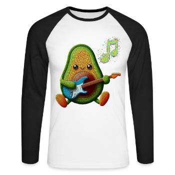 FLAVOR AND MUSIC, AVOCADO PLAYING ELECTRIC GUITAR - Unisex Long Sleeve Baseball T-Shirt - white/black - Front - Nik (191cm)