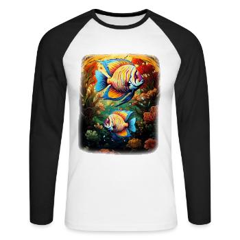 Skalar - Unisex Baseballshirt langarm - Weiß/Schwarz - Vorne - Nik (191cm)