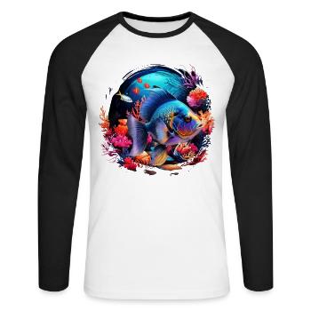 Skalar - Unisex Baseballshirt langarm - Weiß/Schwarz - Vorne - Nik (191cm)