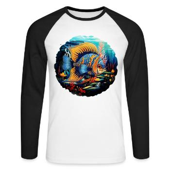 Skalar - Unisex Baseballshirt langarm - Weiß/Schwarz - Vorne - Nik (191cm)