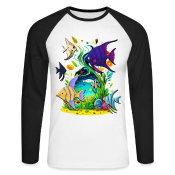 Skalar - Unisex Baseballshirt langarm - Weiß/Schwarz - Vorne - Nik (191cm)