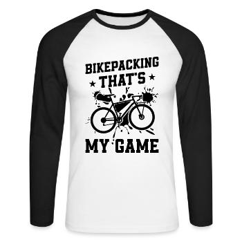 Bikepacking That's My Game - Gravel Bike Bikepacke - Unisex Baseballshirt langarm - Weiß/Schwarz - Vorne - Nik (191cm)