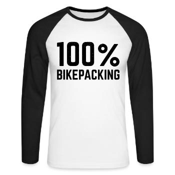 100 % Bikepacking - Unisex Baseballshirt langarm - Weiß/Schwarz - Vorne - Nik (191cm)
