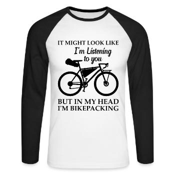 Gravel Bike Bikepacker - In My Head I'm Bikepackin - Unisex Baseballshirt langarm - Weiß/Schwarz - Vorne - Nik (191cm)