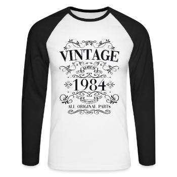 40e anniversaire mari Vintage 1984 Vintage - T-shirt baseball manches longues Homme - blanc/noir - Devant - Nik (191cm)