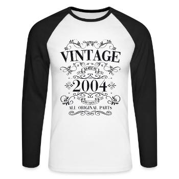 20th Birthday Man Woman Vintage 2004 Vintage - Unisex Long Sleeve Baseball T-Shirt - white/black - Front - Nik (191cm)
