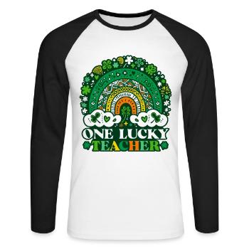 One Lucky Teacher - Unisex Baseballshirt langarm - Weiß/Schwarz - Vorne - Nik (191cm)