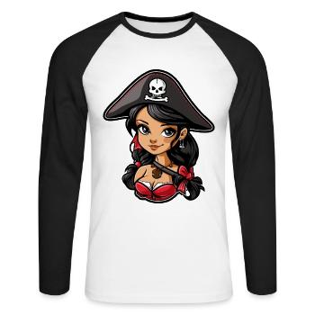 Cute Anime Pirate Girl - Unisex Long Sleeve Baseball T-Shirt - white/black - Front - Nik (191cm)