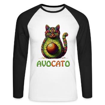 AVOCATO EINE LUSTIGE BUNTE FUSION AUS KATZE UND AVOCADO - Unisex Baseballshirt langarm - Weiß/Schwarz - Vorne - Nik (191cm)