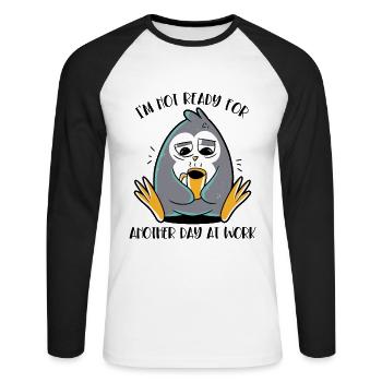 Pas prêt pour une autre journée de travail Manchot empereur - T-shirt baseball manches longues Homme - blanc/noir - Devant - Nik (191cm)
