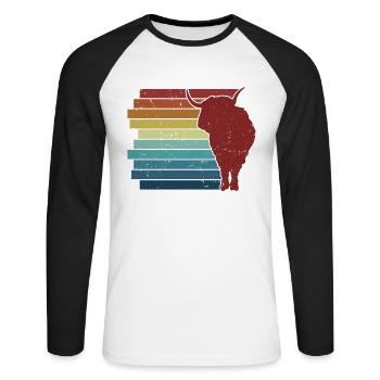 Retro Highland vache éleveur de bovins écossais - T-shirt baseball manches longues Homme - blanc/noir - Devant - Nik (191cm)