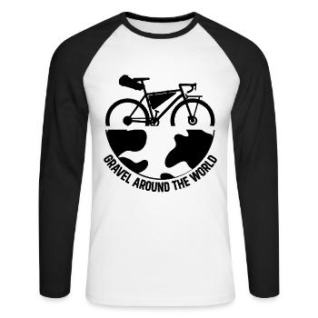 Bikepacking - Gravel autour du monde - Bikepacker - T-shirt baseball manches longues Homme - blanc/noir - Devant - Nik (191cm)