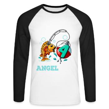 4 Birthday Angler Fishing - Unisex Long Sleeve Baseball T-Shirt - white/black - Front - Nik (191cm)