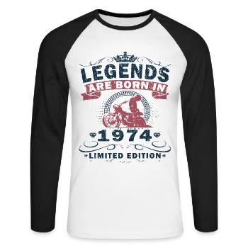 Vintage 1974 Retro Motorrad Geburtstagsgeschenk - Unisex Baseballshirt langarm - Weiß/Schwarz - Vorne - Nik (191cm)
