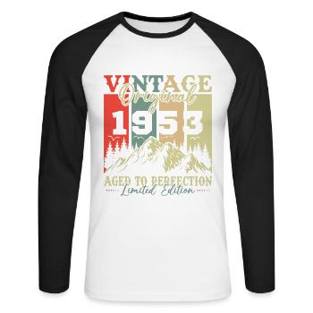 Original 1953 Vintage Geburtstag Retro - Unisex Baseballshirt langarm - Weiß/Schwarz - Vorne - Nik (191cm)