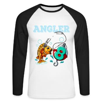 8 Birthday Angler Fishing - Unisex Long Sleeve Baseball T-Shirt - white/black - Front - Nik (191cm)