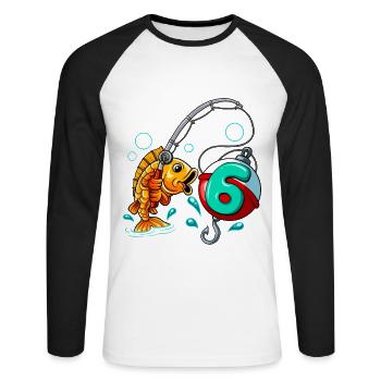 6 Anniversaire Pêcheur à la ligne - T-shirt baseball manches longues Homme - blanc/noir - Devant - Nik (191cm)
